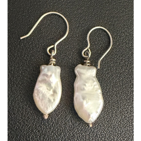 925 Sterling Silver Jewelry - Sterling Silver Baroque Pearl Earrings Drop Dangle